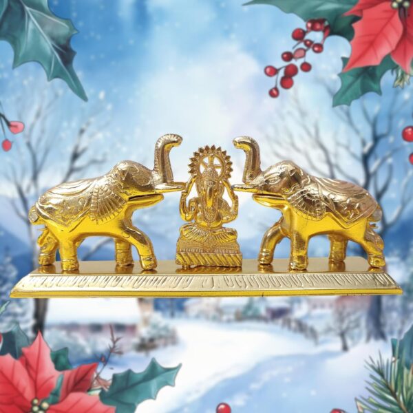 Arembi Kumkum Box – Ganesh & Double Elephant Design