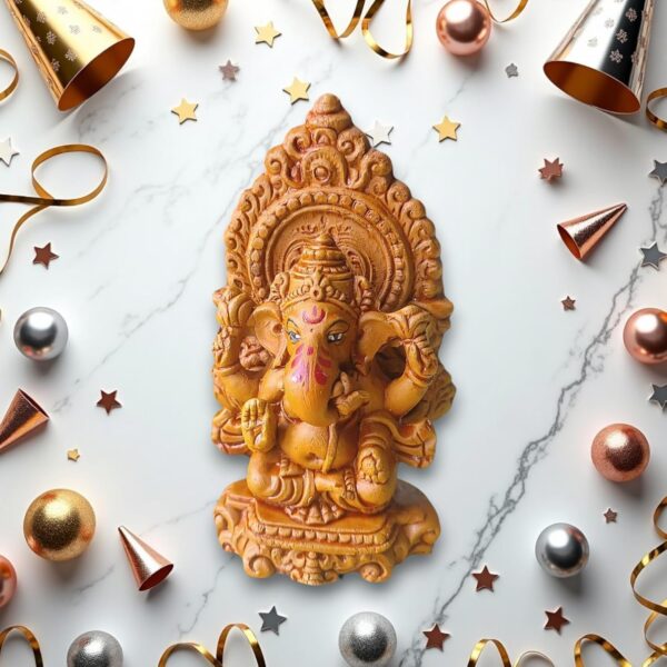 Arembi Handcrafted Clay Terracotta Ganesh Idol – 12 x 8 x 4 cm