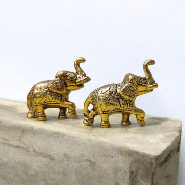 Arembi Gold-Plated Elephant Figurines with Upward Trunk (Pack of 2)
