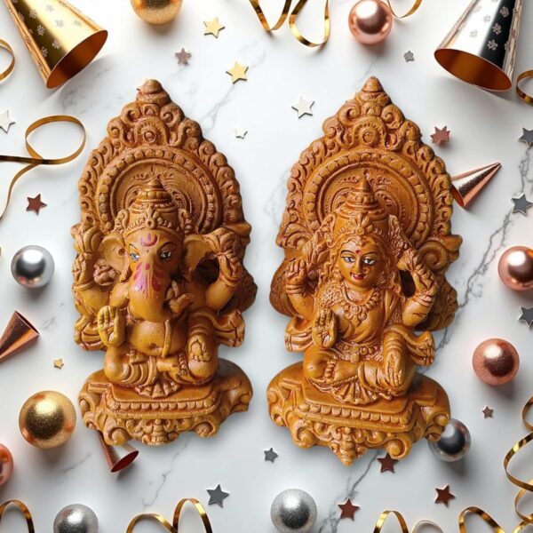 Arembi Handmade Terracotta Ganesh & Lakshmi Idol Set