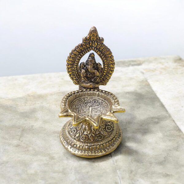 Arembi Ganesh Metal Oil Lamp Diya with Antique Finish