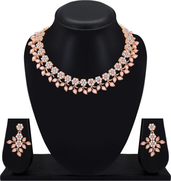 AREMBI- Imitation Jewellery - Modern Design Antique Pink Necklace Jewellery Set for Womens