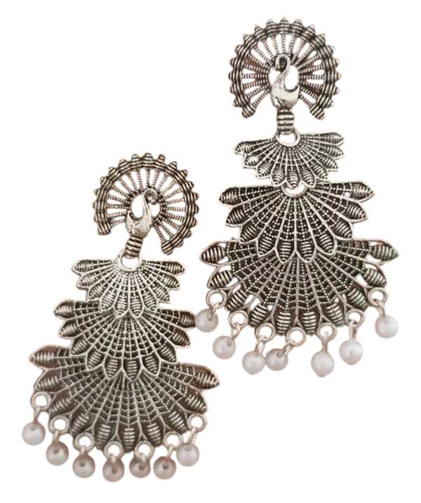 AREMBI- PEACOK DESIGN -Traditional Oxidised Silver Jhumka Earrings for Women, Girls, Fashion Jewellery