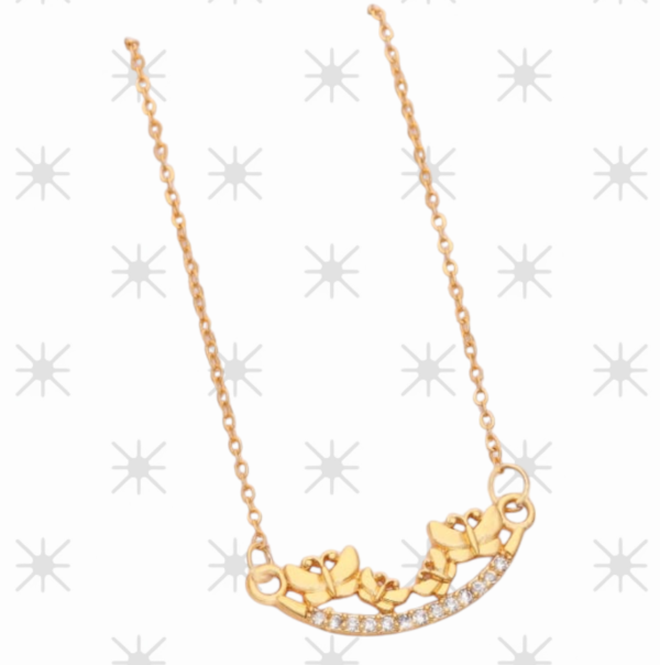 AREMBI-Butterfly Design Pendant Chain Necklace Set, Gold Plated, White Stones, 18 inches, S Hook Clasp. PACK OF 1