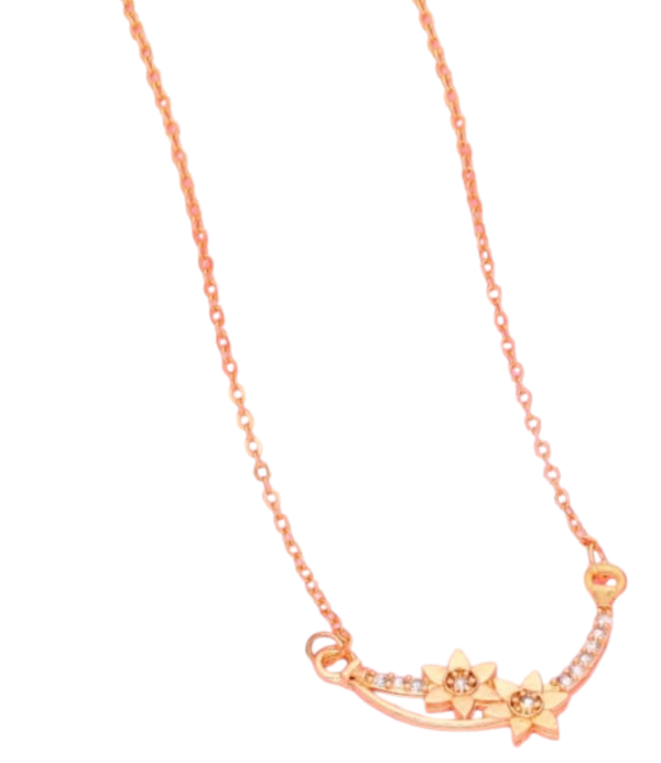 AREMBI-FLORAL Design-Pendant Chain Necklace Set, Gold Plated, White Stones, 45.7 cm, S Hook Clasp-For All special Occasions.