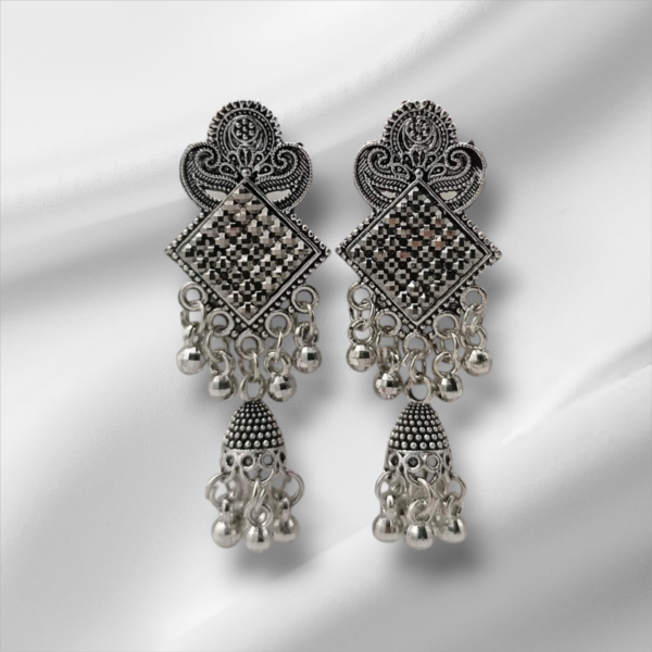 AREMBI-Oxidised Silver Jhumka earrings for Girls and Women,suitable for New Year, Wedding, Anniversary, Birthday, Valentine's Day-Floral Drop Earrings | Accessories Jewellery.