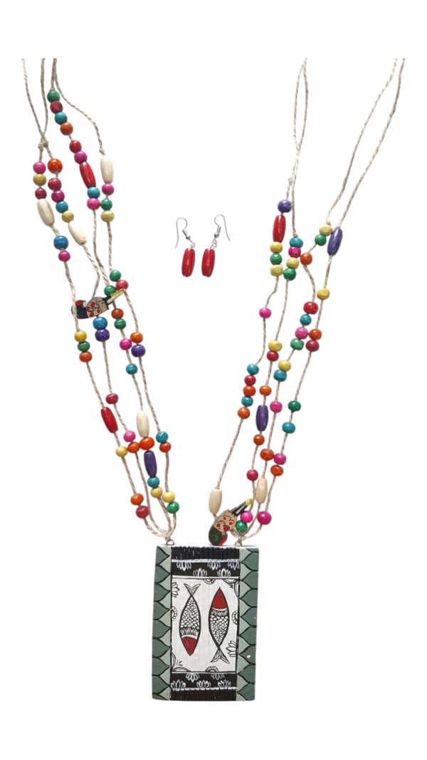AREMBI-Terracotta MULITI CHAIN Necklace Set for Women and Girls, Handmade Terracotta Necklace And Earring.
