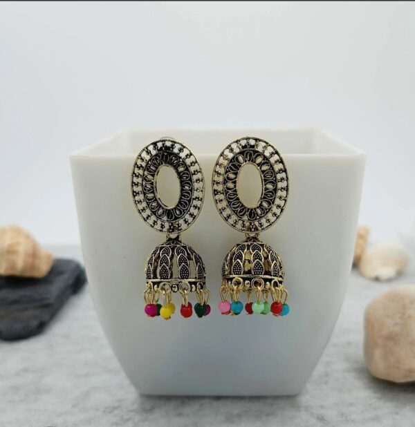 AREMBI-Traditional Silver Oxidised Studded multi color | Oval Drop Earrings | Accessories Jewellery for Women | Birthday Gift For Girls and Women Anniversary Gift for Wife- Oxidised Earring.